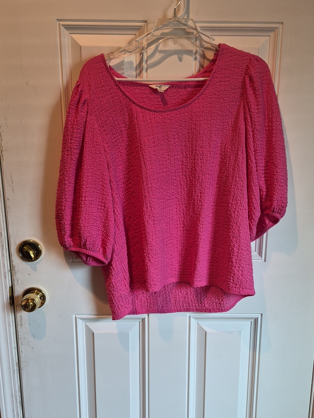 Terra & Sky Textured Puff-Sleeve Top - Pink